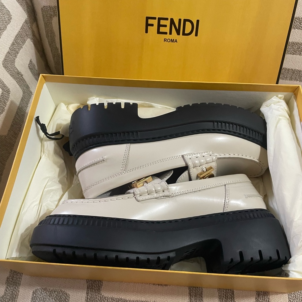 Fendi White and Black Platform Loafers